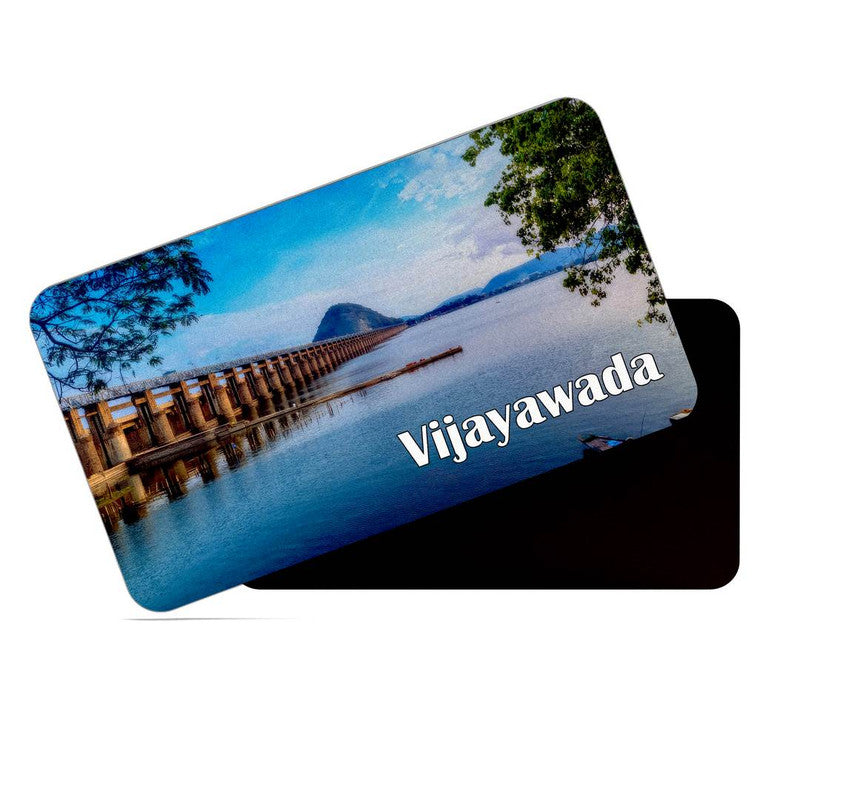 dhcrafts Rectangular Rubber Fridge Magnet / Magnetic Card Multicolor Andhra Pradesh Vijayawada D1 Design Pack of 1 (8.6cm x 5.4cm)
